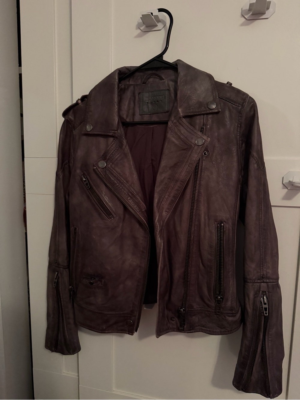 Blank NYC Men's-Style Distressed Brown Leather Moto Jacket